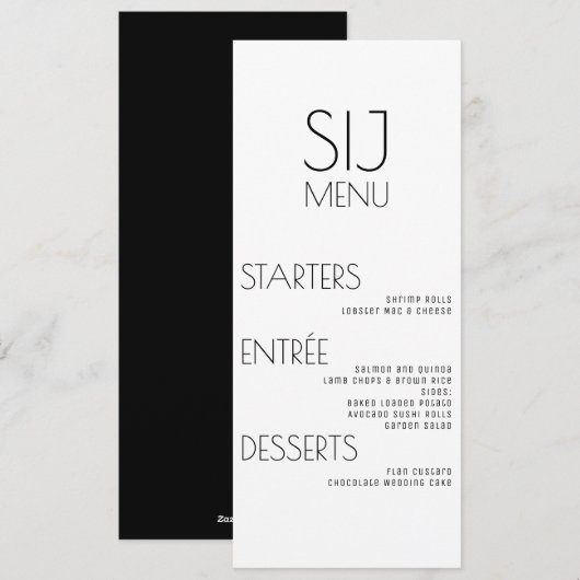 Menu de mariage moderne simple noir blanc gras (Devant / Derrière)