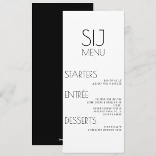 Menu de mariage moderne simple noir blanc gras