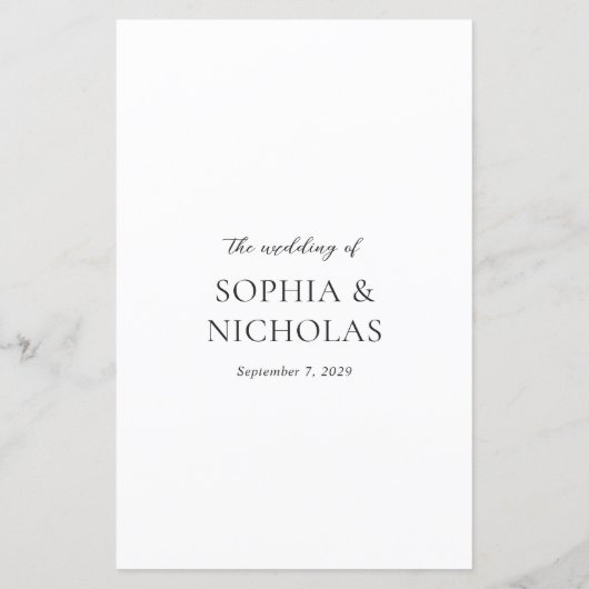 Menu de mariage moderne simple noir et blanc (Dos)