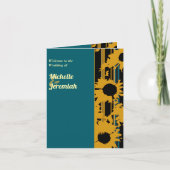 Menu de mariage moderne Tournesol Bleu sarcelle Or (Devant)