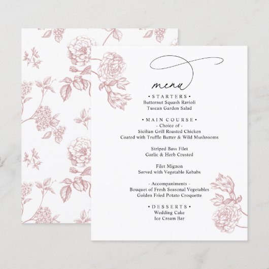 Menu de mariage moderne vintage rose blush (Devant / Derrière)