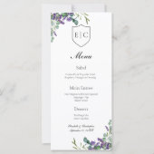 Menu de mariage monogramme eucalyptus lavande (Devant)
