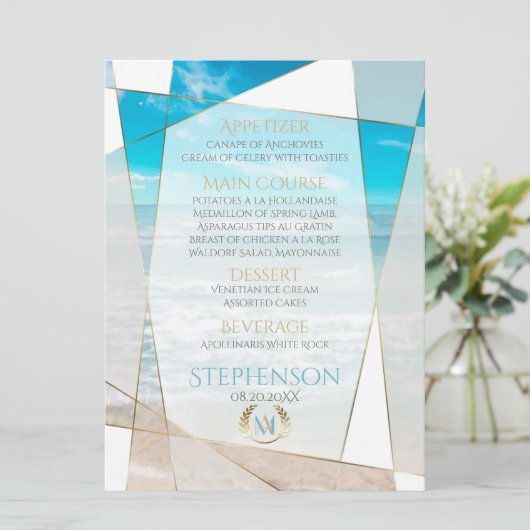 Menu de mariage | Monogramme moderne Plage géométr (Debout devant)