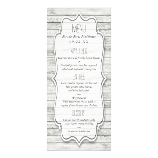 Menu de mariage Nautical Whitewashed Wood Beach (Devant)