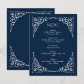 Menu de mariage Navy et Argent Sérénité de Minuit (Devant / Derrière)