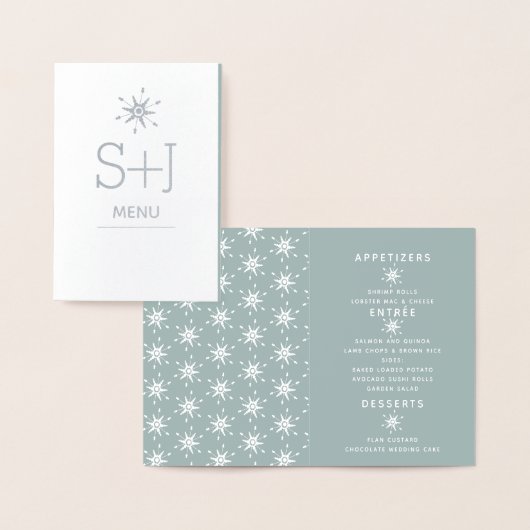 Menu de mariage Noël hiver flocons de neige élégan (Affichage)