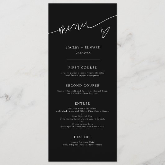 Menu de mariage noir écriture moderne (Devant)