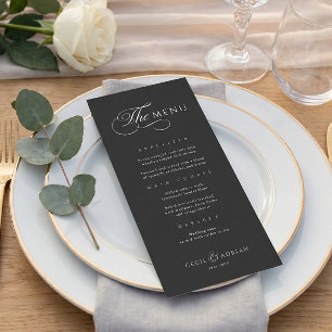 Menu de mariage noir élégant calligraphique