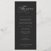 Menu de mariage noir élégant calligraphique (Devant)