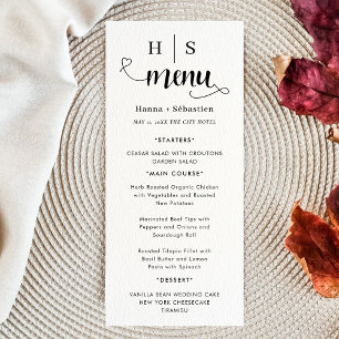 Menu de mariage noir et blanc