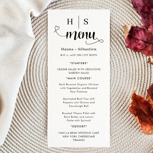 Menu de mariage noir et blanc