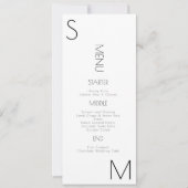 Menu de mariage noir et blanc à monogramme (Devant)