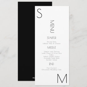 Menu de mariage noir et blanc à monogramme