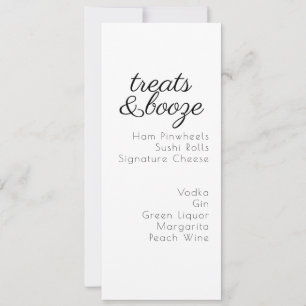 Menu de mariage noir et blanc des boissons friandi