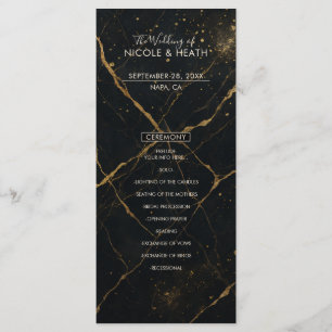 Menu de mariage noir et or de marbre de minuit dor
