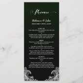 Menu de Mariage noir et vert dentelle blanche (Devant)