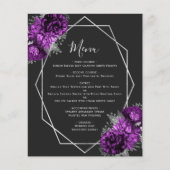 Menu de mariage noir géométrique argent floral vio (Devant)