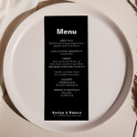 Menu de Mariage noir minimaliste élégant<br><div class="desc">Cette carte minimaliste élégante de mariage noir est parfaite pour un mariage rustique. Le design comporte une belle police dans un arrière - plan noir pour embellir votre événement.</div>