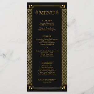 Menu de mariage noir or Art Déco élégant vintage