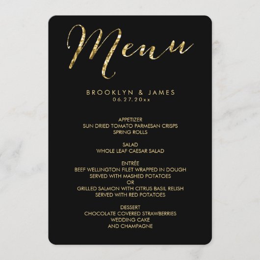 Menu De Mariage Noir Rond Élégant Avec Huile D'Or (Devant)