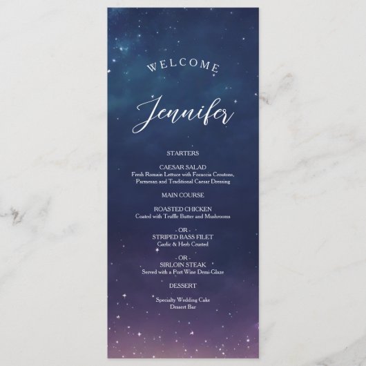 Menu de mariage Nuit étoilée avec nom de l'invité (Devant)