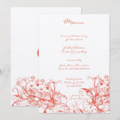 Menu de mariage Oiseaux de corail et volutes (Devant / Derrière)