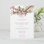 Menu de mariage oiseaux de l'amour rose et gris vi (Debout devant)
