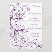 Menu de mariage Oiseaux et Tourbillons Violets (Devant)
