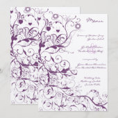 Menu de mariage Oiseaux et Tourbillons Violets (Devant / Derrière)