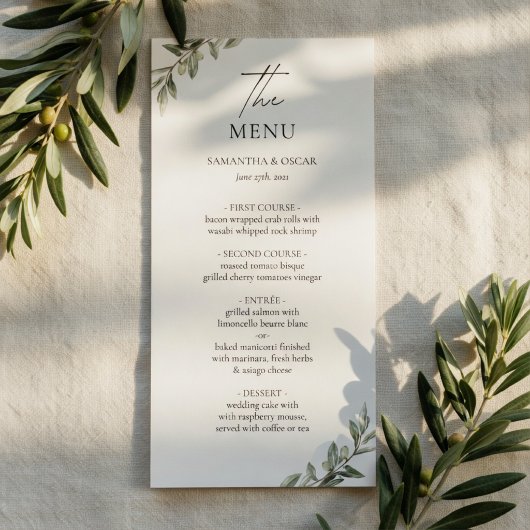 Menu de mariage Olive Branch | Élégante verdure