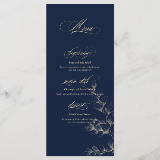 Menu de mariage or et marine (Devant)