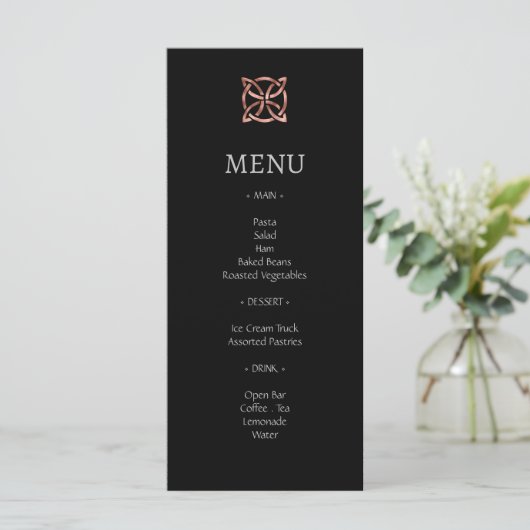 Menu de Mariage or Rose de noeud celtique moderne (Debout devant)
