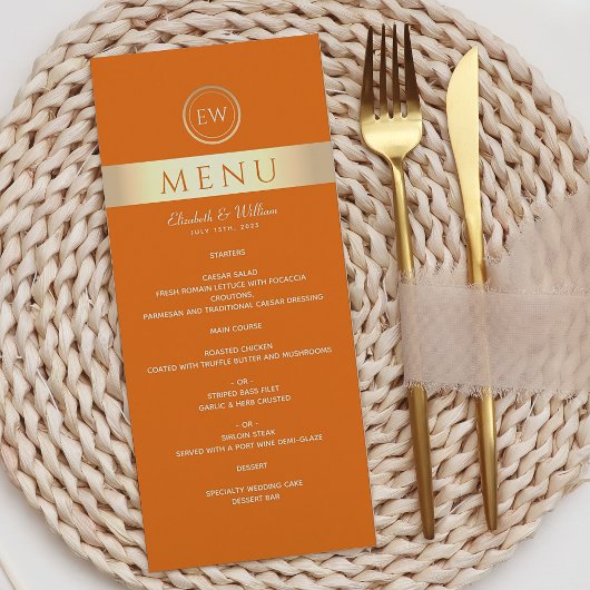 Menu de mariage orange moderne