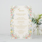 Menu de mariage orné de pastel doux de jardin prin (Debout devant)
