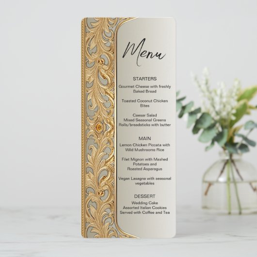 Menu de mariage orné moderne en or (Debout devant)