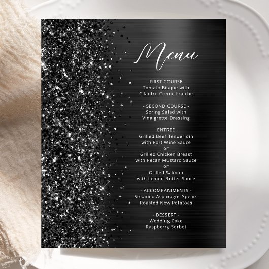 Menu de mariage pailleté Glam noir budget