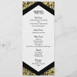 Menu de mariage pailleté noir et or chic