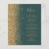 Menu de mariage paillettes dorées vert foncé budge (Devant)