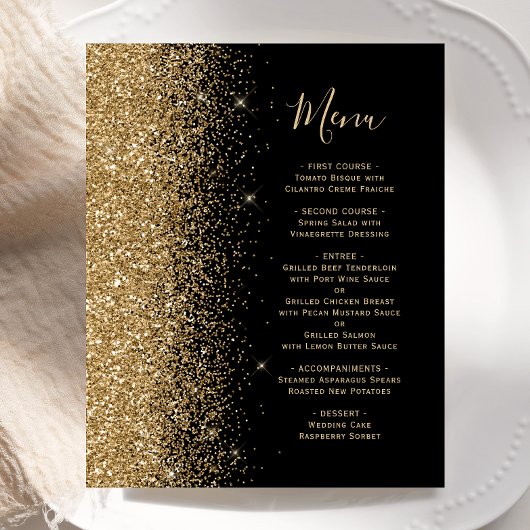Menu de mariage paillettes noir or budget