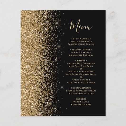 Menu de mariage paillettes noir or budget (Devant)