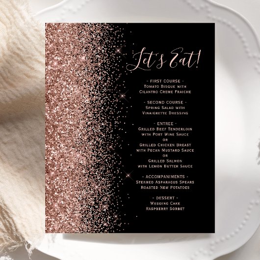 Menu de mariage paillettes or rose Budget
