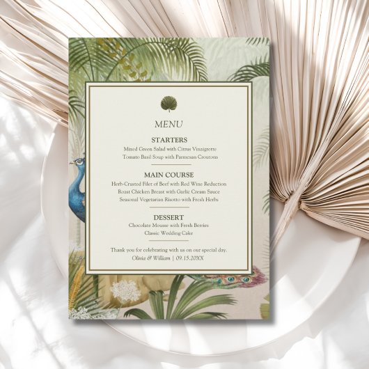 Menu de mariage Palmier Paon