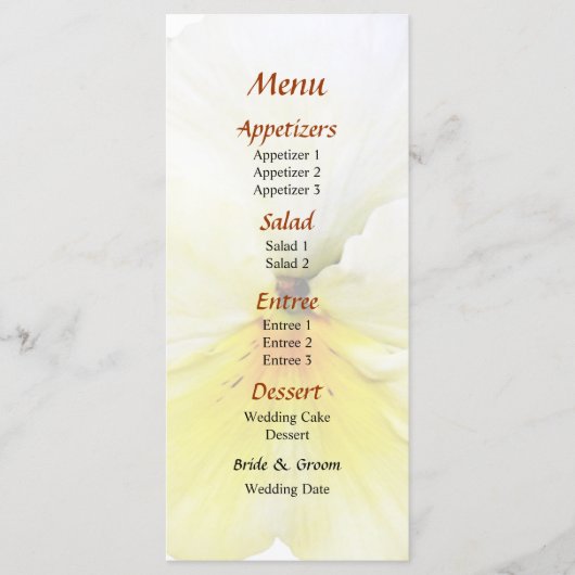 Menu de mariage Pansy jaune clair (Devant)