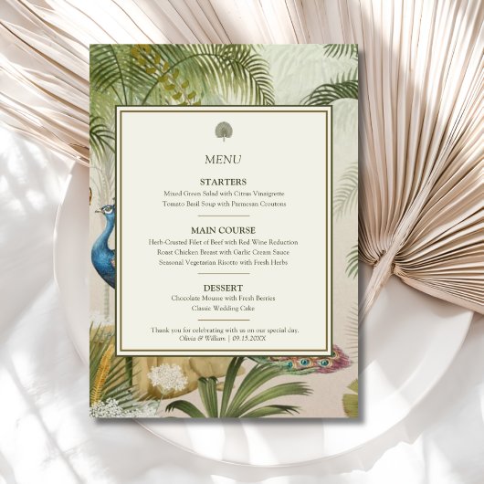 Menu de mariage Peacock Palm