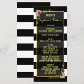 Menu de mariage personnalisé avec rayure et feuill (Devant / Derrière)