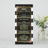 Menu de mariage personnalisé avec rayure et feuill (Debout devant)