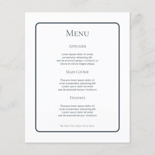 Menu de mariage personnalisé bleu atténué (Devant)