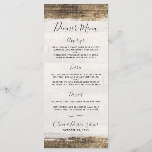 Menu de mariage personnalisé bois rustique campagn (Devant)