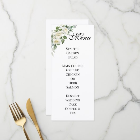 Menu de mariage personnalisé Fleur d'Ivoire (Devant/Arrière en situation)