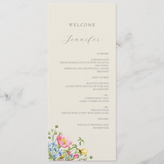 Menu de mariage personnalisé floral (Devant)